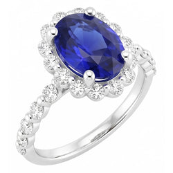 Halo Diamond Ring Flower Style Sri Lankan Zaffiro 4 Carati