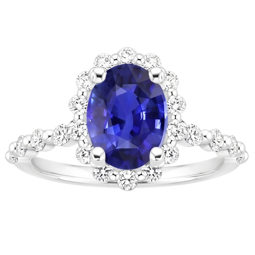Halo Diamond Ring Flower Style Sri Lankan Zaffiro 4 Carati