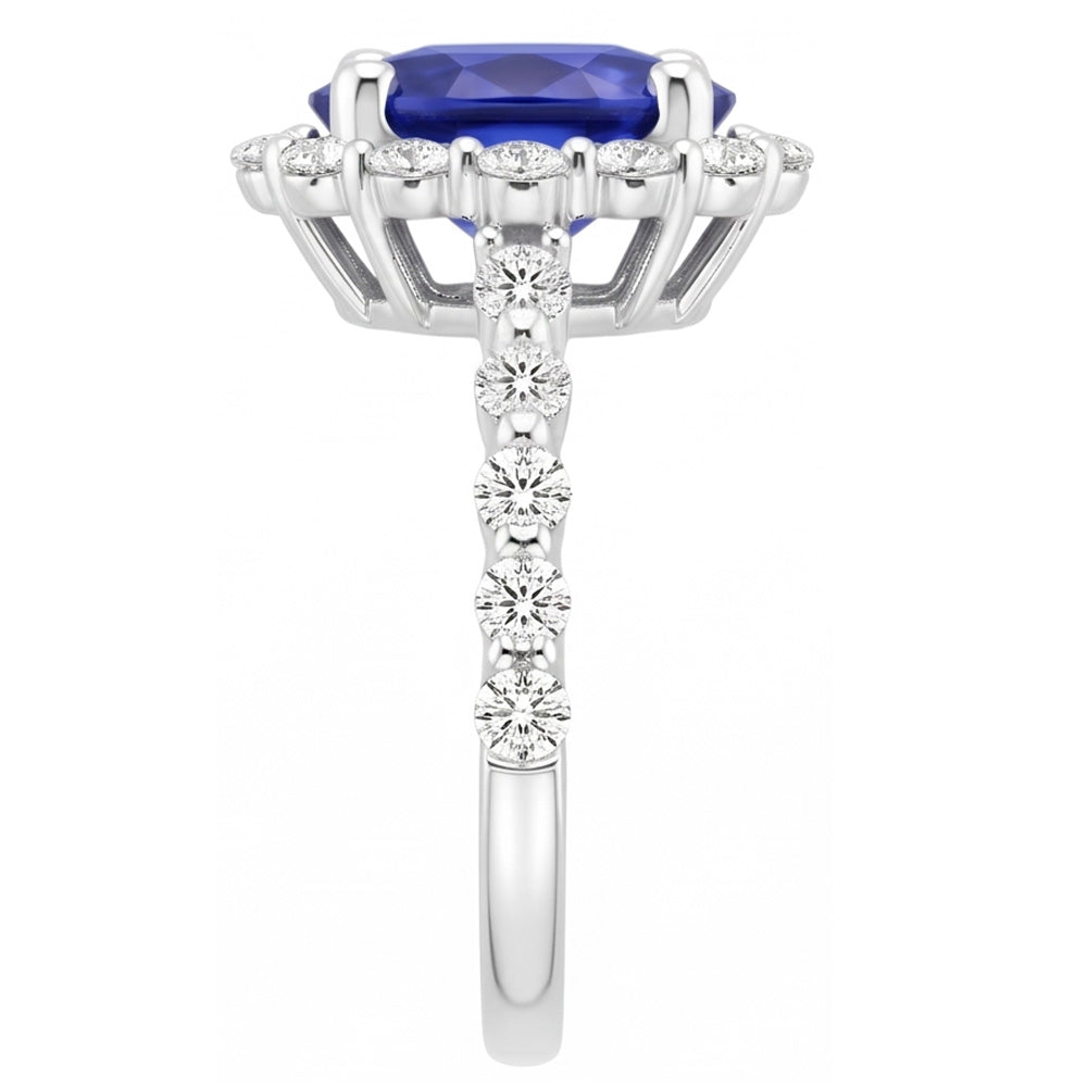 Halo Diamond Ring Flower Style Sri Lankan Zaffiro 4 Carati