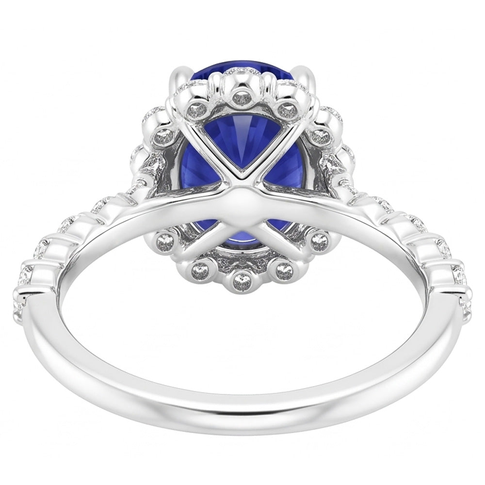 Halo Diamond Ring Flower Style Sri Lankan Zaffiro 4 Carati