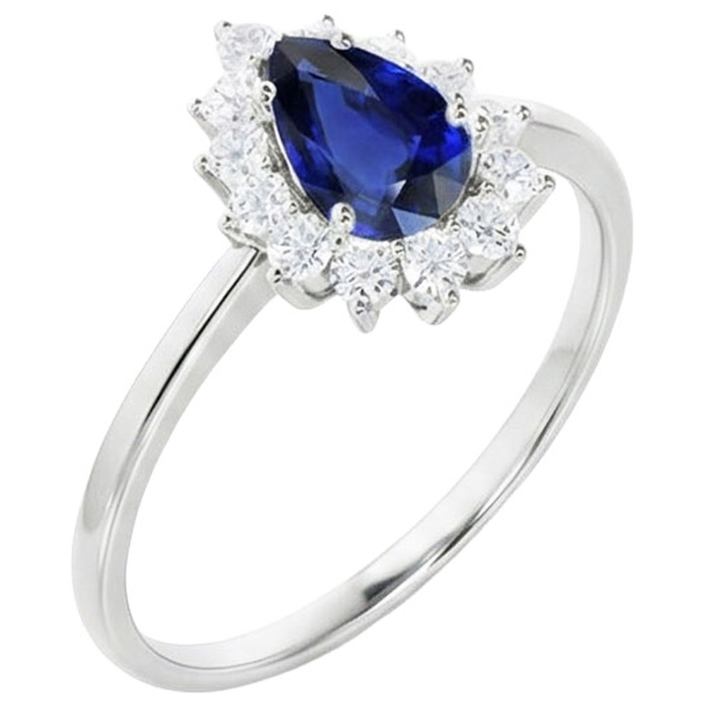 vero pear zaffiro 2.25carati anello su bianco