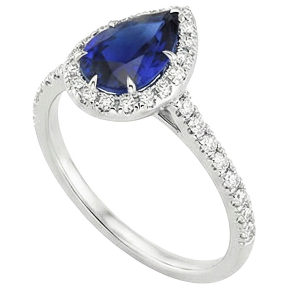 Halo Diamond Ring Stile Teardrop Zaffiro Blu Con Accenti 5.50 Carati
