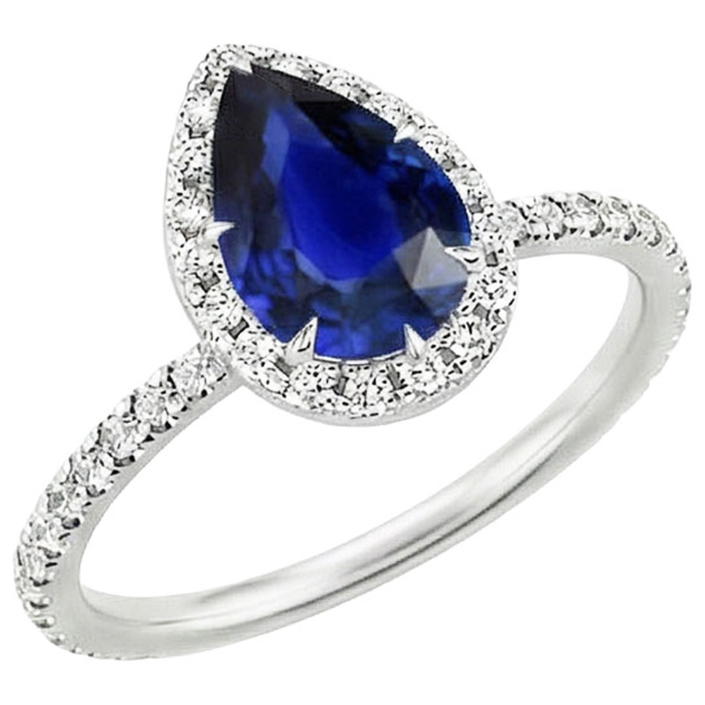 Halo Diamond Ring Stile Teardrop Zaffiro Blu Con Accenti 5.50 Carati