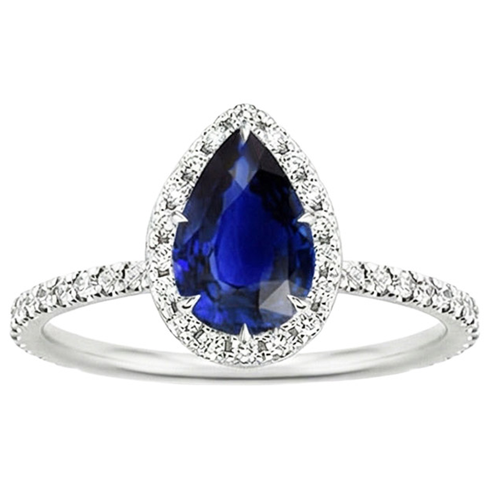 Halo Diamond Ring Stile Teardrop Zaffiro Blu Con Accenti 5.50 Carati