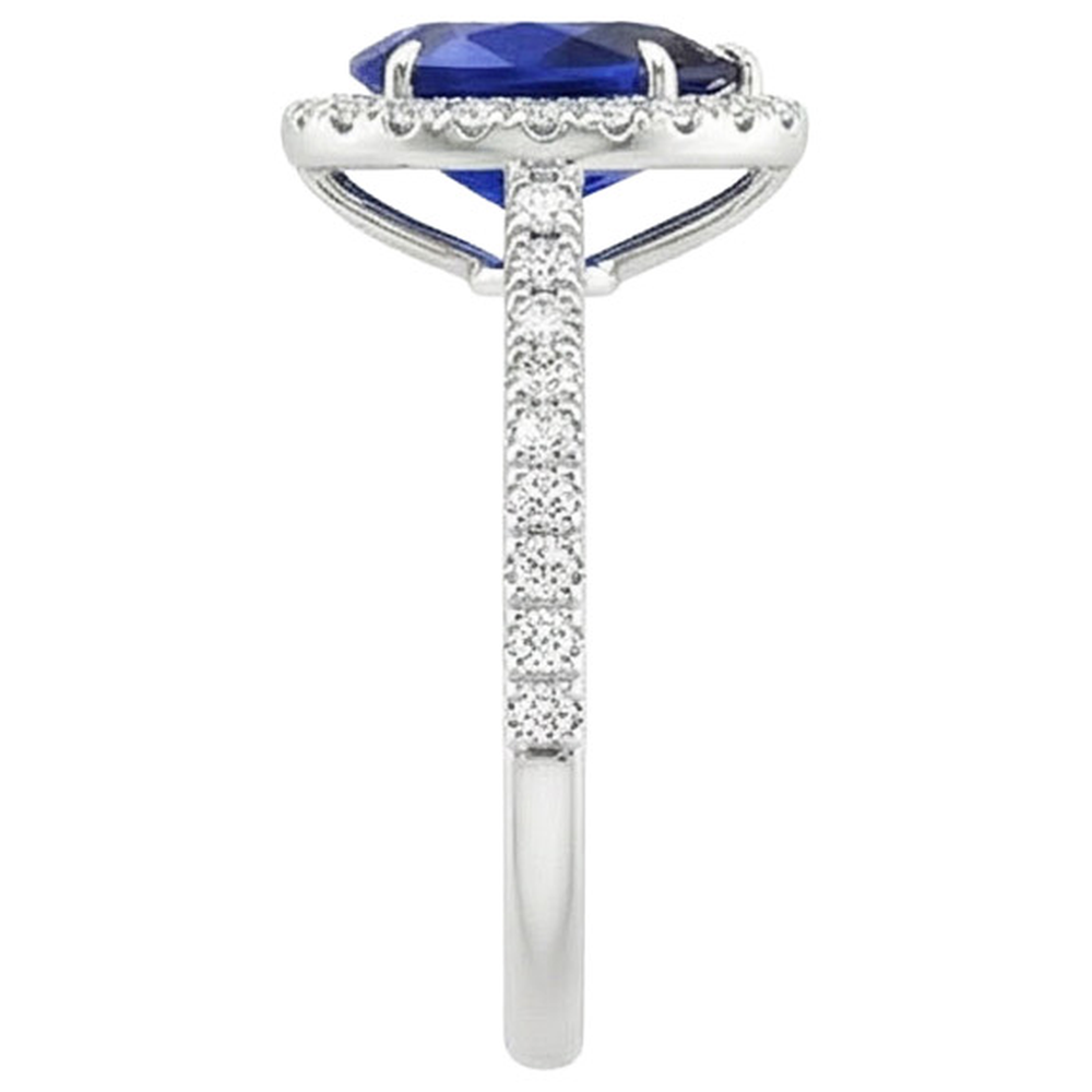 Halo Diamond Ring Stile Teardrop Zaffiro Blu Con Accenti 5.50 Carati