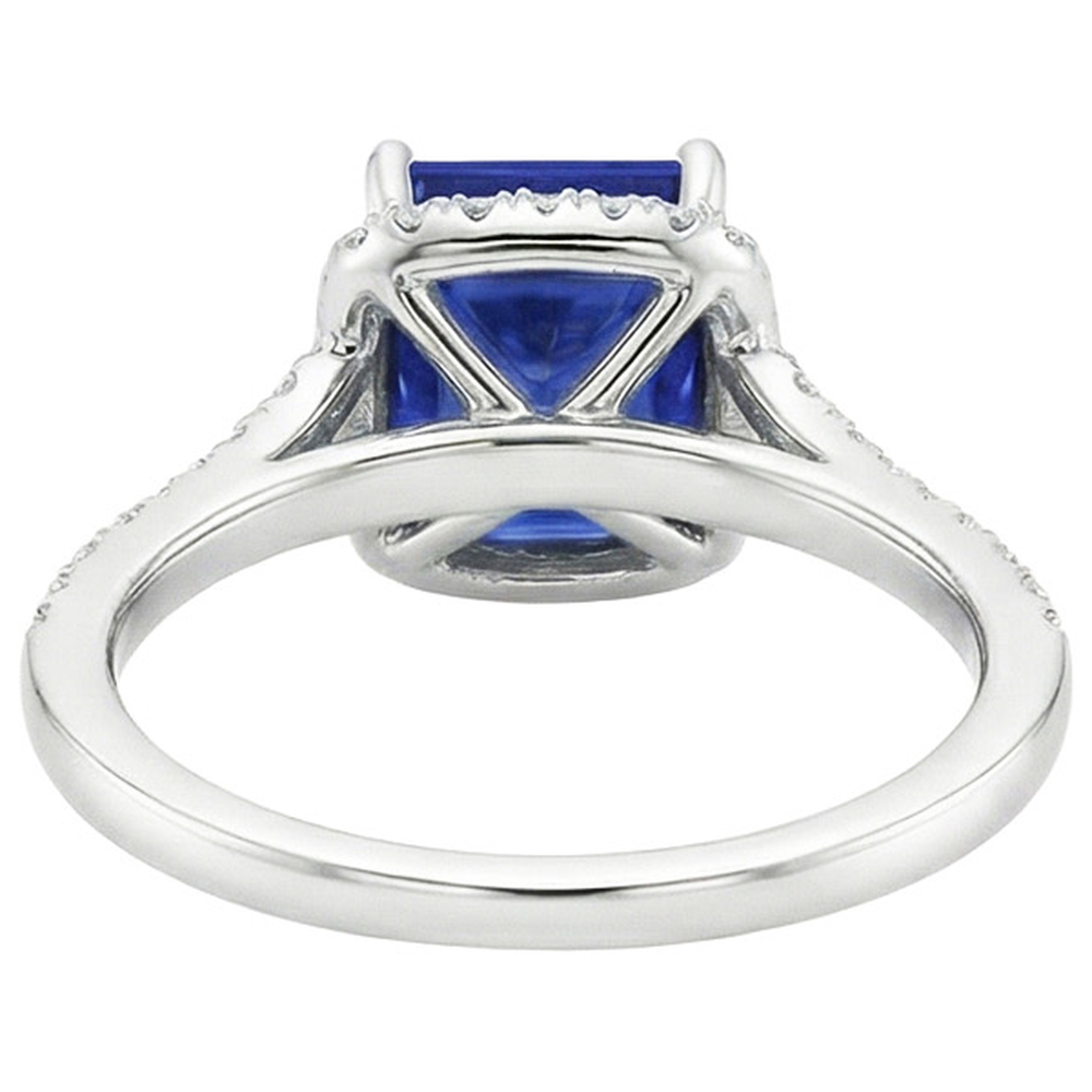Halo Diamond & Blue Sapphire Ring con accenti V Split Shank 6 carati