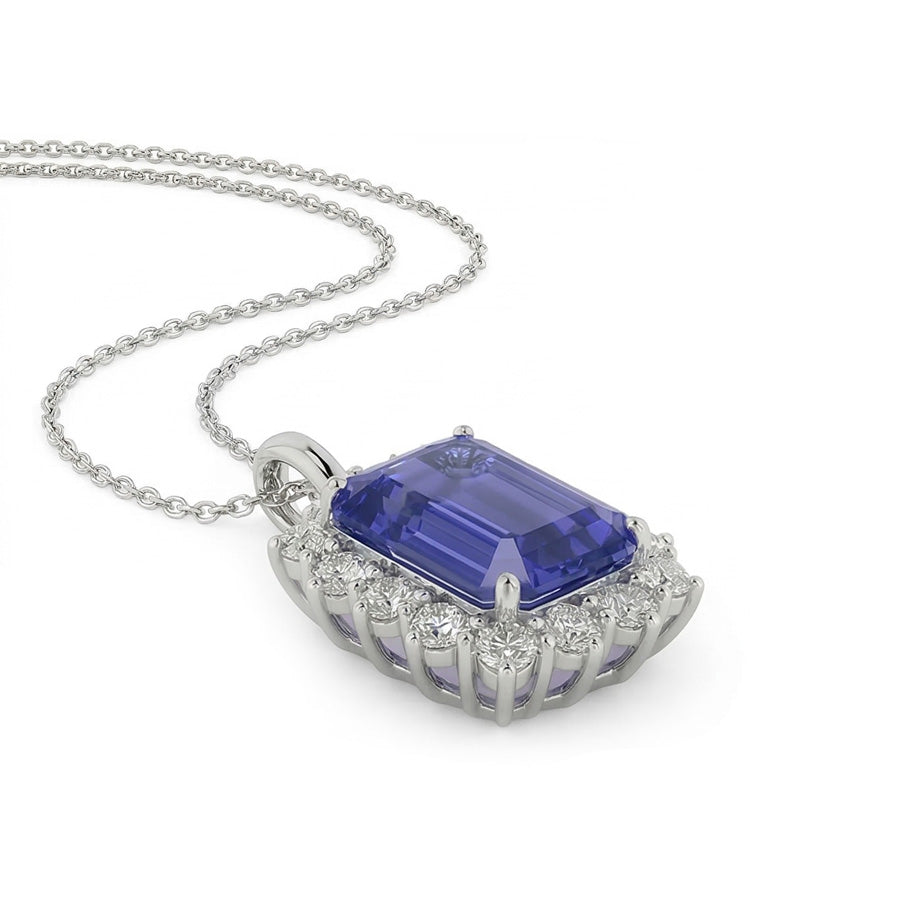 Halo Emerald Ceylon Sapphire Pendente e collana di diamanti 8,25 carati