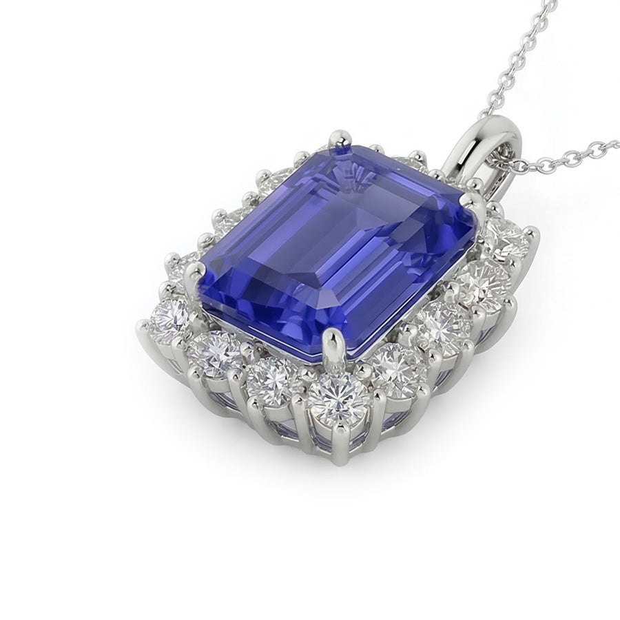 Halo Emerald Ceylon Sapphire Pendente e collana di diamanti 8,25 carati