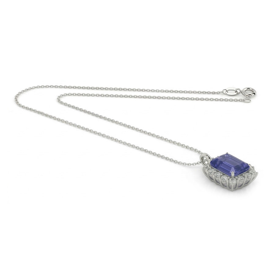 Halo Emerald Ceylon Sapphire Pendente e collana di diamanti 8,25 carati