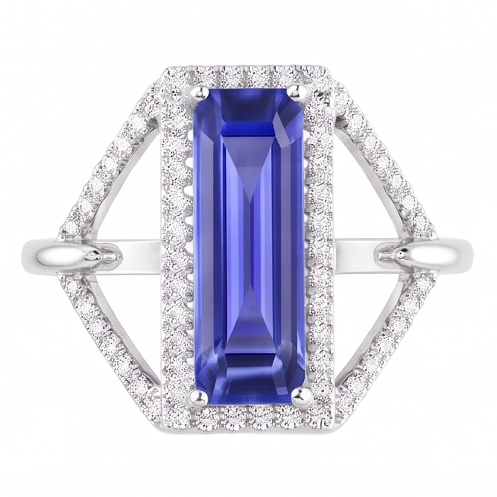 Halo Emerald Sapphire Ring 4.50 carati Gioielli con diamanti a gambo diviso