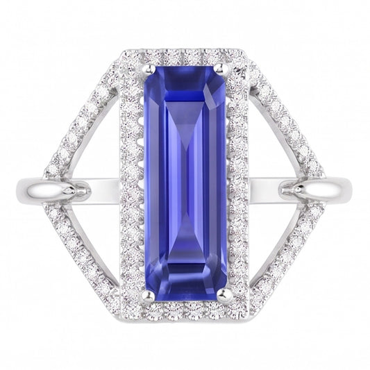 Halo Emerald Sapphire Ring 4.50 carati Gioielli con diamanti a gambo diviso