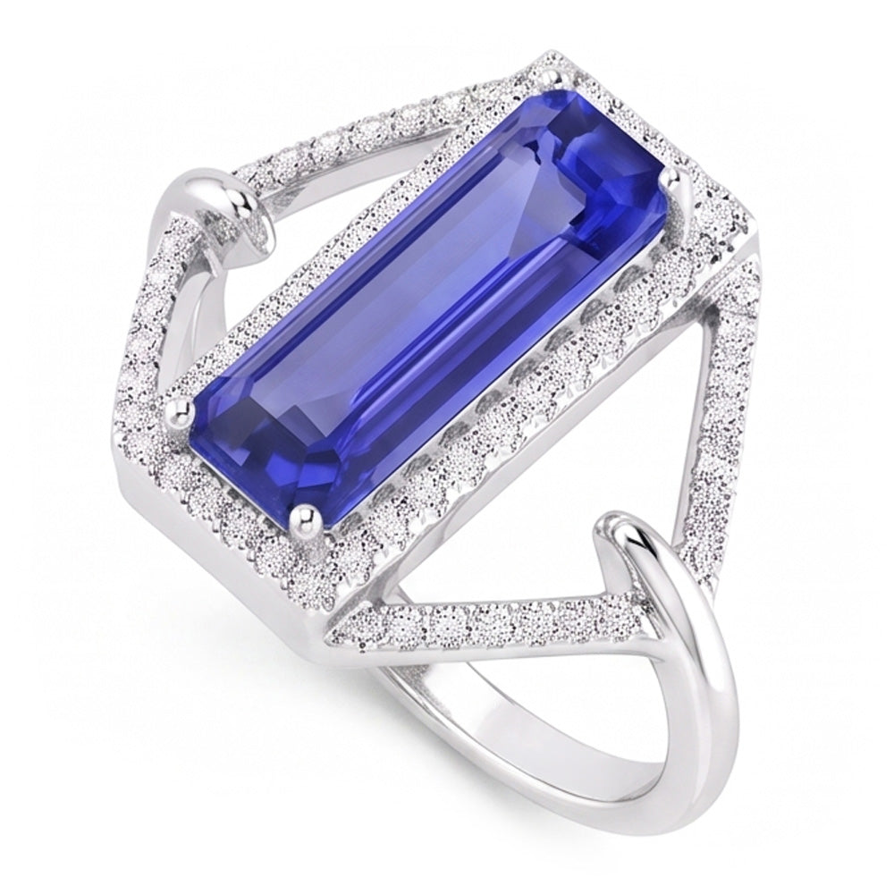 Halo Emerald Sapphire Ring 4.50 carati Gioielli con diamanti a gambo diviso