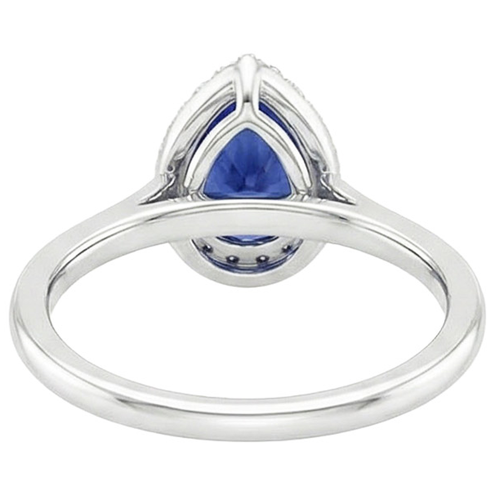 Halo Fidanzamento Diamante Pera Anello Zaffiro Ceylon 5 Carati Oro Bianco