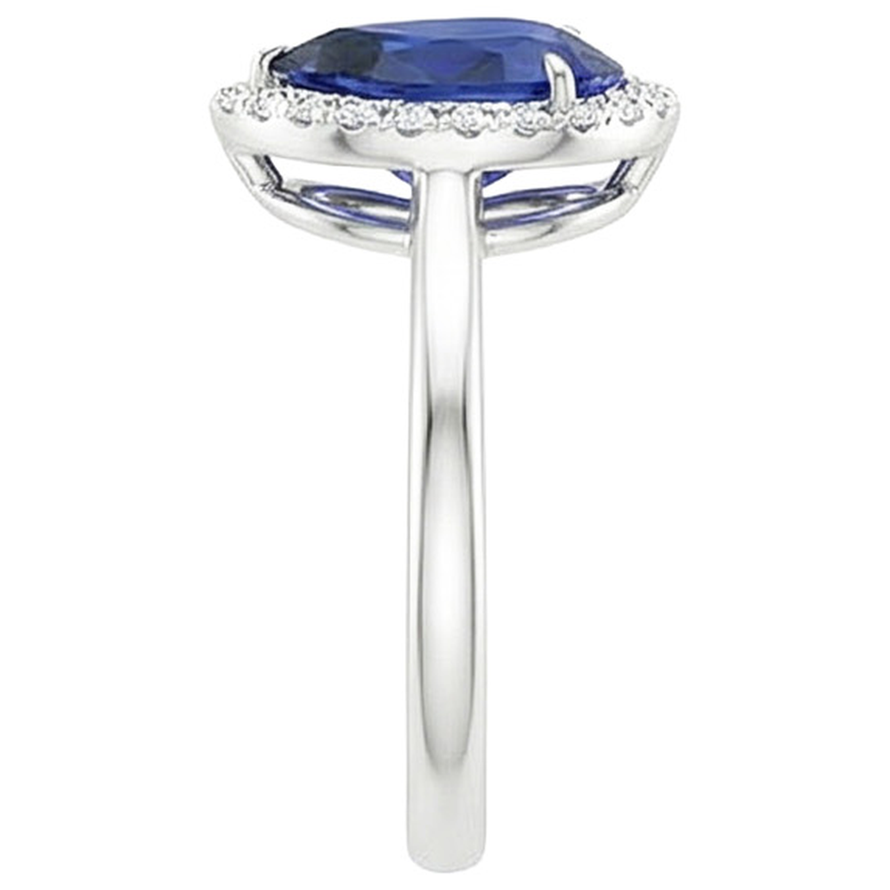 Halo Fidanzamento Diamante Pera Anello Zaffiro Ceylon 5 Carati Oro Bianco