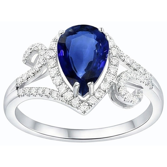 Halo Gemstone Blue Sapphire Ring & Diamonds 3.50 Carati Gioielli da donna