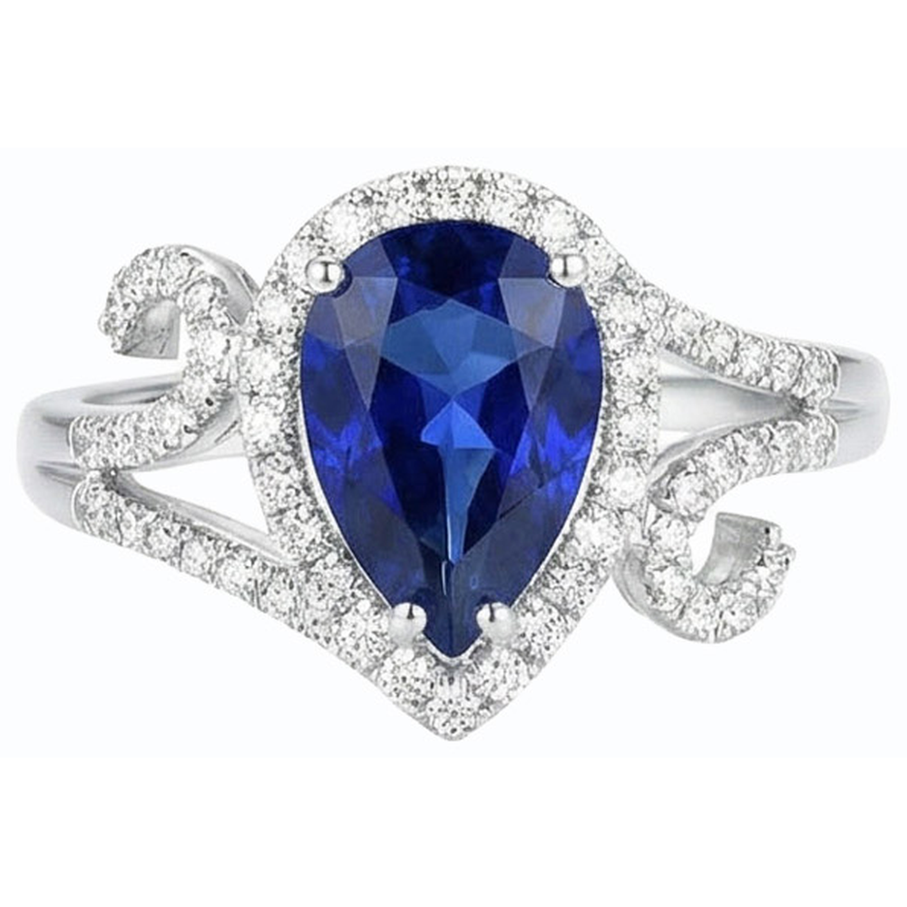 Halo Gemstone Blue Sapphire Ring & Diamonds 3.50 Carati Gioielli da donna