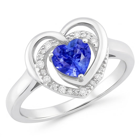 Halo Gemstone Heart Ring Blue Sapphire Jewelry 1,50 carati in oro bianco 14K
