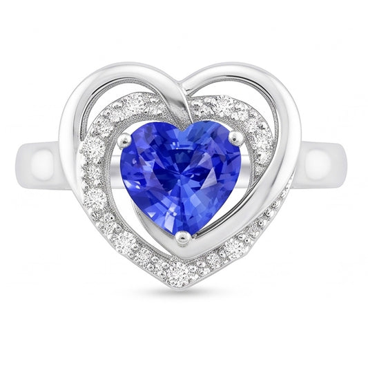Halo Gemstone Heart Ring Blue Sapphire Jewelry 1,50 carati in oro bianco 14K