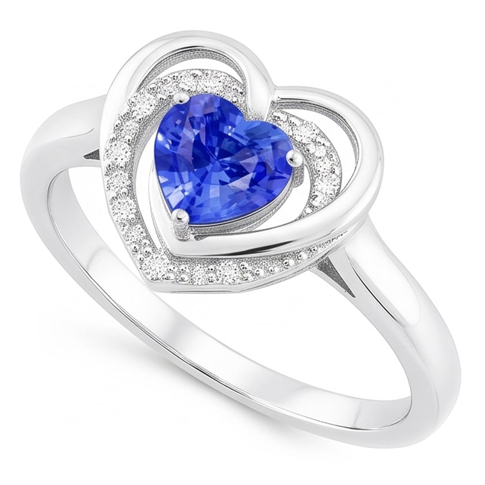 Halo Gemstone Heart Ring Blue Sapphire Jewelry 1,50 carati in oro bianco 14K