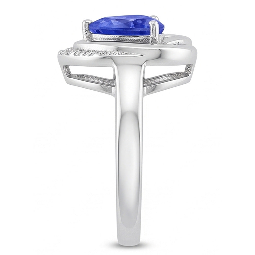 Halo Gemstone Heart Ring Blue Sapphire Jewelry 1,50 carati in oro bianco 14K