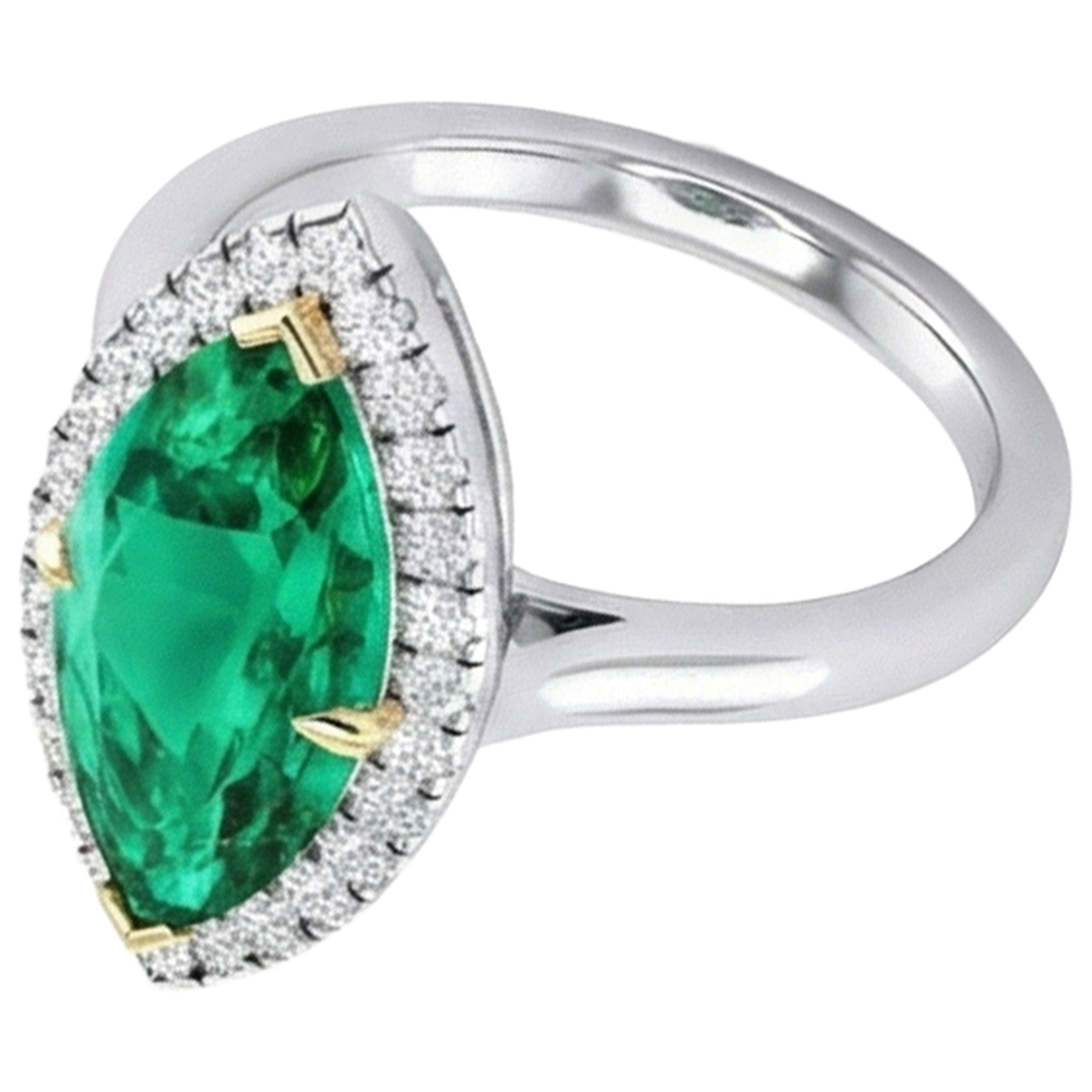 Smeraldo Colombiano Anello Pietra Colorata 3-carati Oro Due Toni 14K – vista laterale