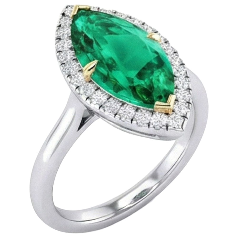 Anello Pietra Colorata Oro Due Toni 14K con Smeraldo Colombiano – vista angolare