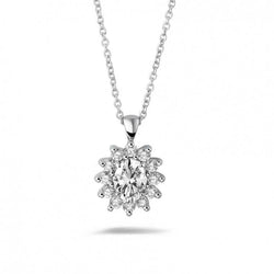 Halo Genuino Diamond Ciondolo Collana Ovale Con Catena 2 Carati Oro Bianco 14K