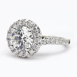 Halo Genuino Diamond Ring 2.50 Carati Taglio Rotondo Da Donna In Oro Bianco 14K Gioielli