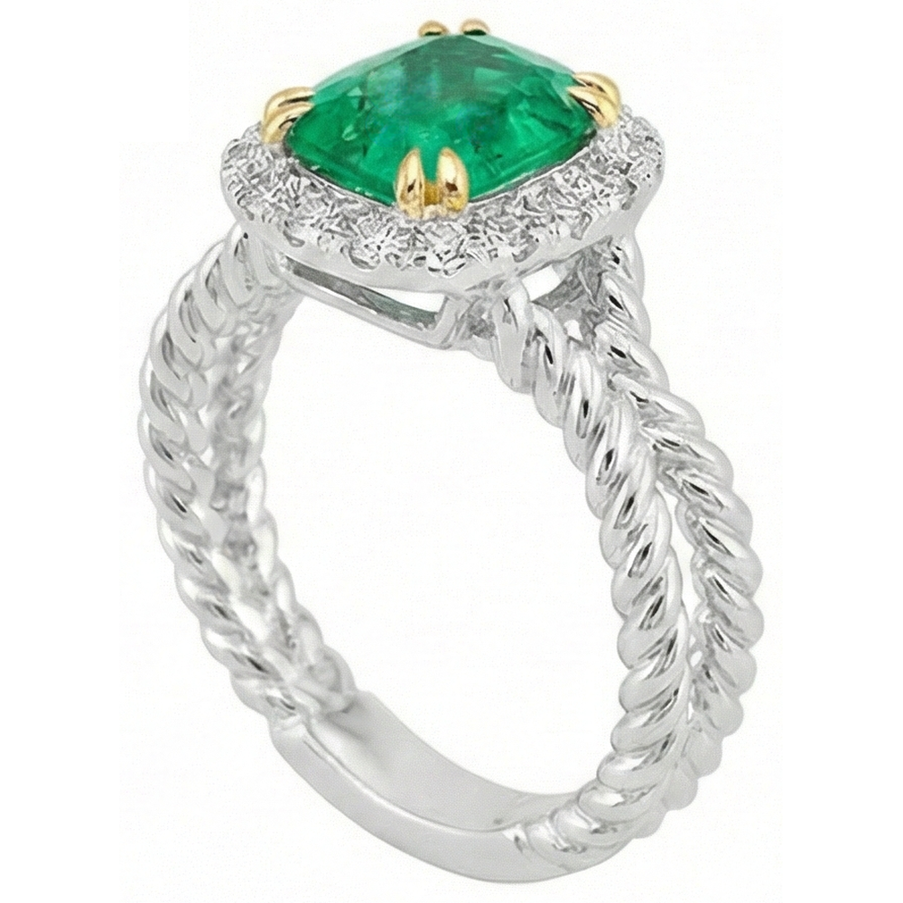 Smeraldo Fine Anello con Pietra Preziosa 2-carati Oro Bicolore 14K – vista laterale