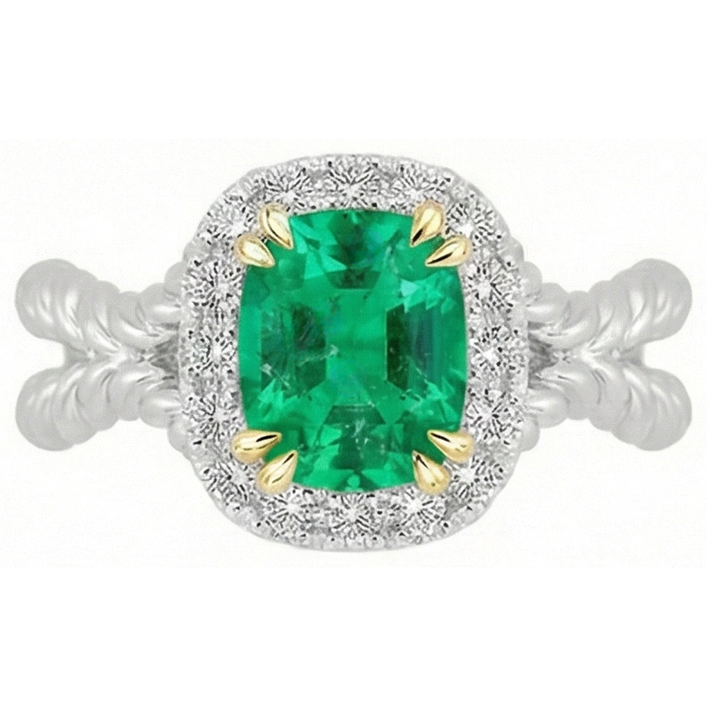 Anello con Pietra Preziosa Oro Bicolore 14K con Smeraldo Fine – vista frontale