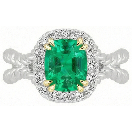 Anello con Pietra Preziosa Oro Bicolore 14K con Smeraldo Fine – vista frontale
