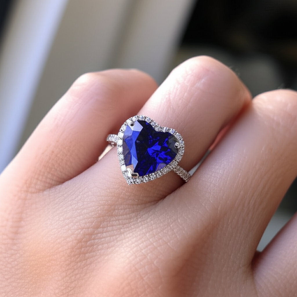vero heart zaffiro 4.50carati anello angolo laterale