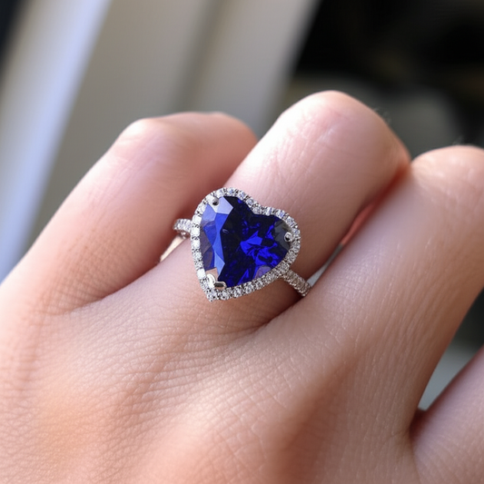 Halo Heart Ceylon Sapphire Anello di fidanzamento Gioielli con diamanti da 4.50 carati