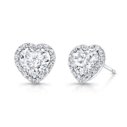 Halo Heart & Round Shape 3.32 Carati Orecchini A Bottone Con Genuino Diamanti