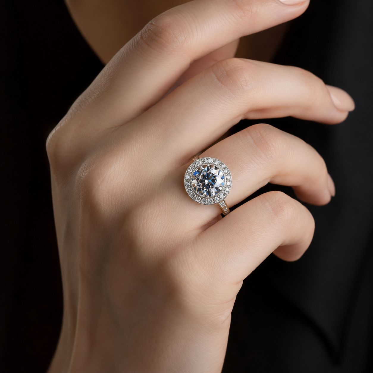 Halo Il Giro Old Mine Cut Vero Diamante Naturale Autentico ( non creato in laboratorio ) Ring Bezel Set 5,50 Carati Gioielli
