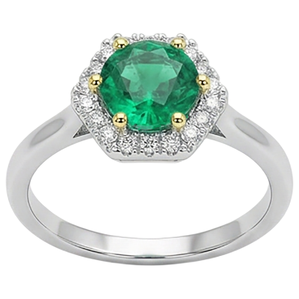 Smeraldo Fine Anello Pietra Colorata 2 carati Oro 14 Carati Bicolore – vista frontale