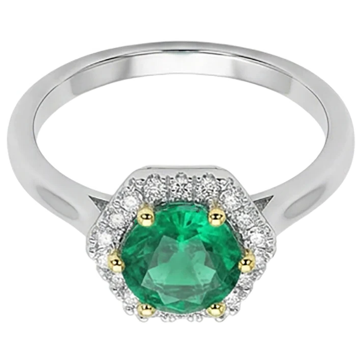 Anello Pietra Colorata Oro 14 Carati Bicolore con Smeraldo Fine – vista laterale