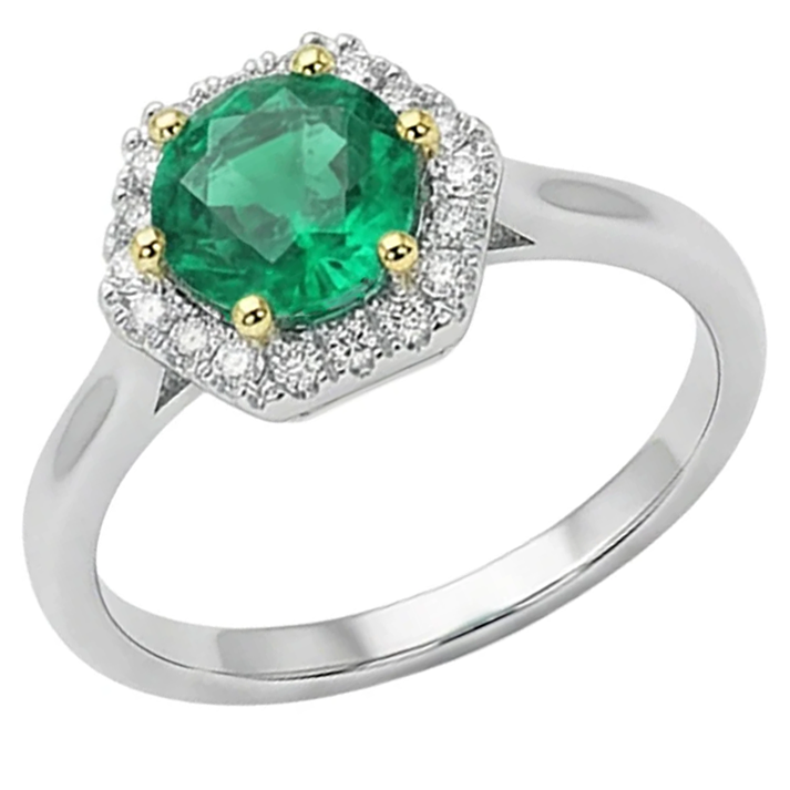 Anello Pietra Colorata Oro 14 Carati Bicolore con Smeraldo Fine – vista profilo