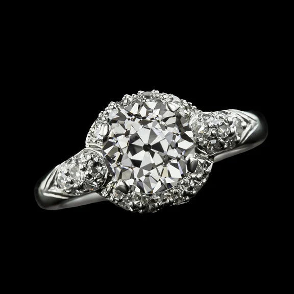 Halo Old Cut Round Vero Diamond Ring 3 Carati Gioielli In Oro Da Donna