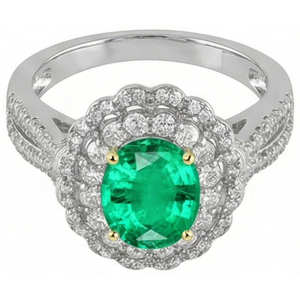 Smeraldo Fine Anello con Gemma 2-carati Oro Due Toni 14K – vista frontale