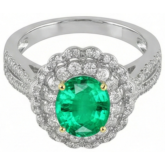 Smeraldo Fine Anello con Gemma 2-carati Oro Due Toni 14K – vista frontale