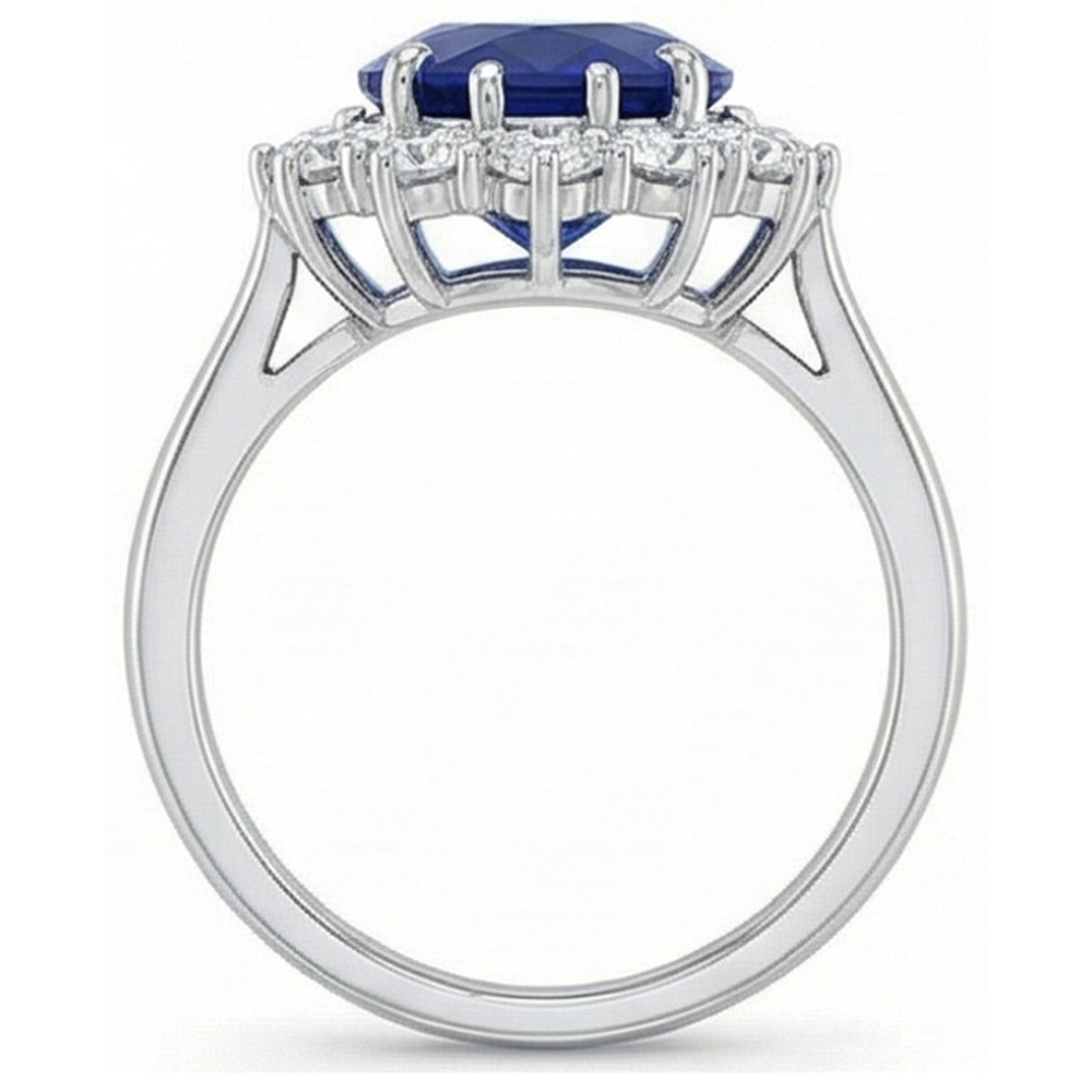 Anello con Gemma Oro 14 Carati Bianco con Zaffiro Blu Fiordaliso – vista dall'alto