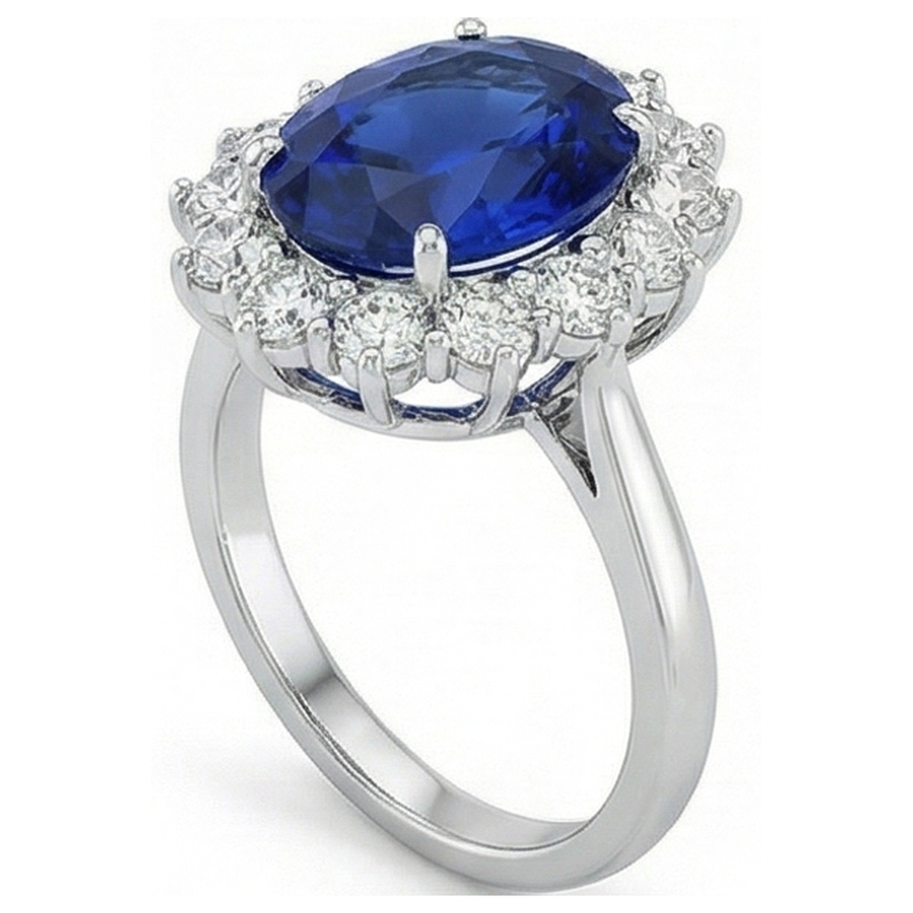 Anello con Gemma Oro 14 Carati Bianco con Zaffiro Blu Fiordaliso – vista angolare