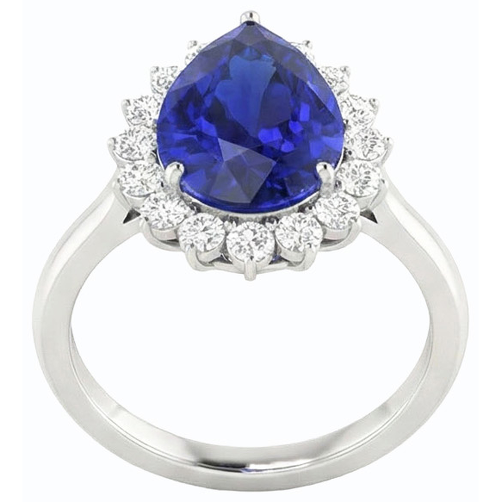 Halo Pear Blue Sapphire Ring Star Style Diamond Jewelry 3.50 carati