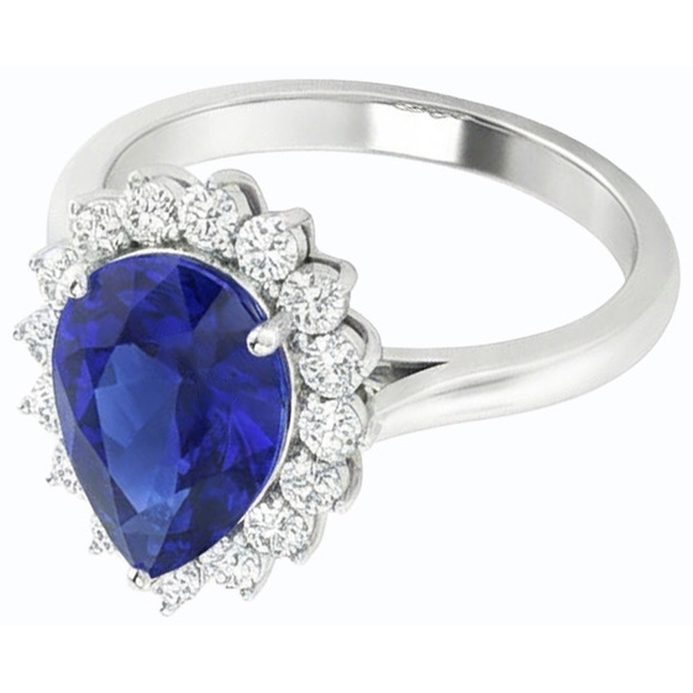 Halo Pear Blue Sapphire Ring Star Style Diamond Jewelry 3.50 carati