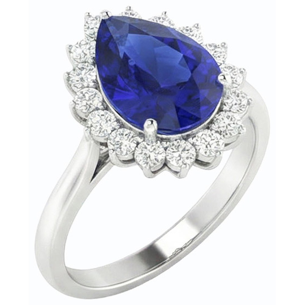 Halo Pear Blue Sapphire Ring Star Style Diamond Jewelry 3.50 carati