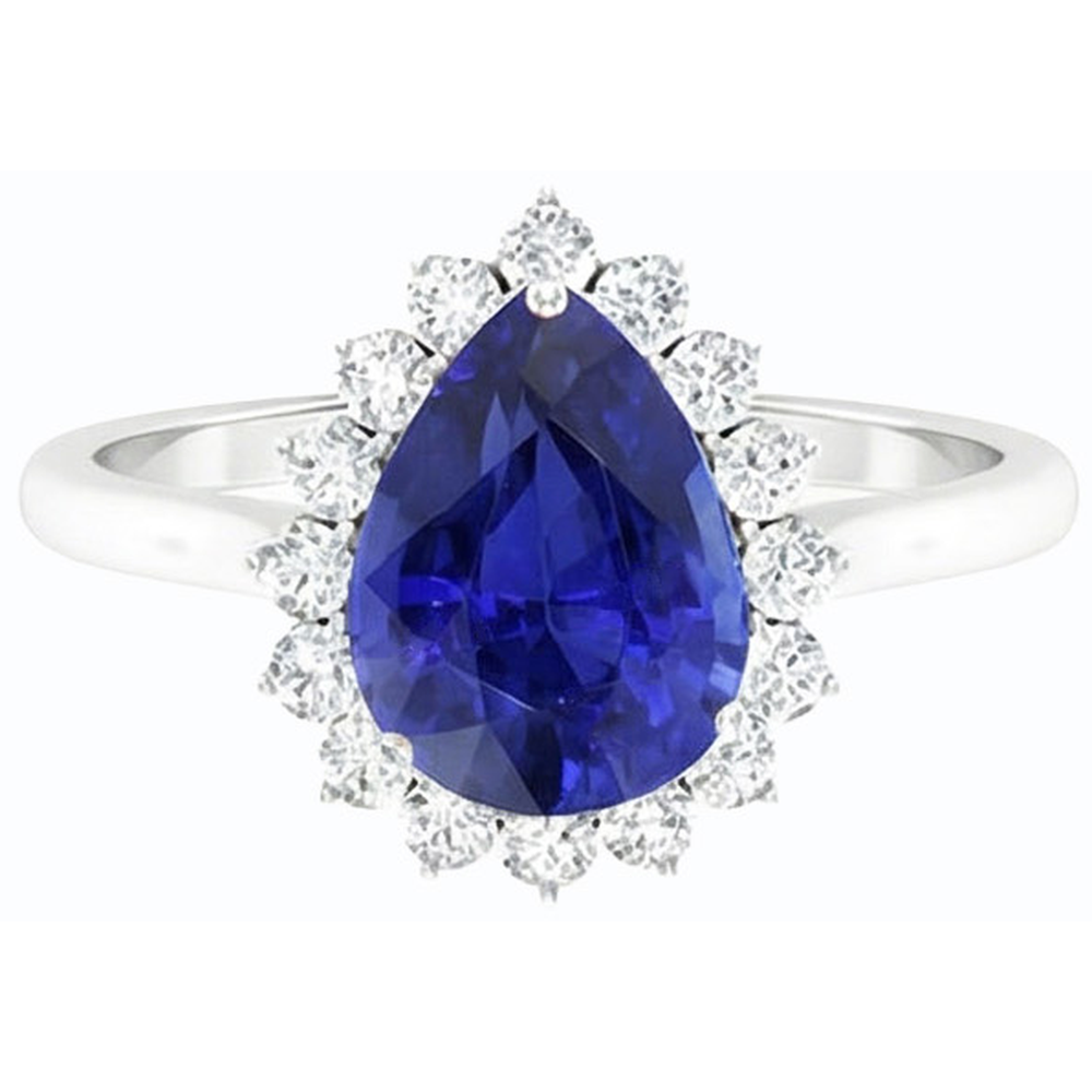 Halo Pear Blue Sapphire Ring Star Style Diamond Jewelry 3.50 carati