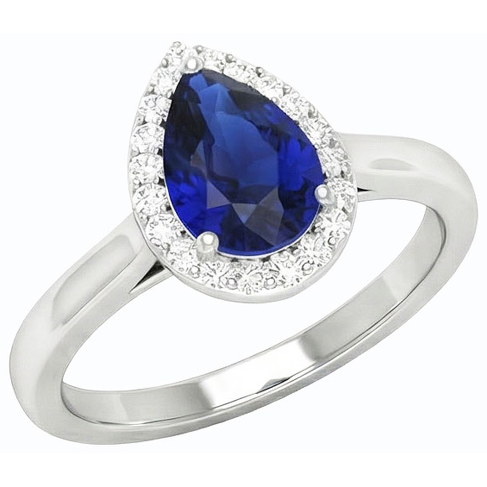 Halo Pear Deep Blue Sapphire Ring Oro bianco 3 carati Gioielli