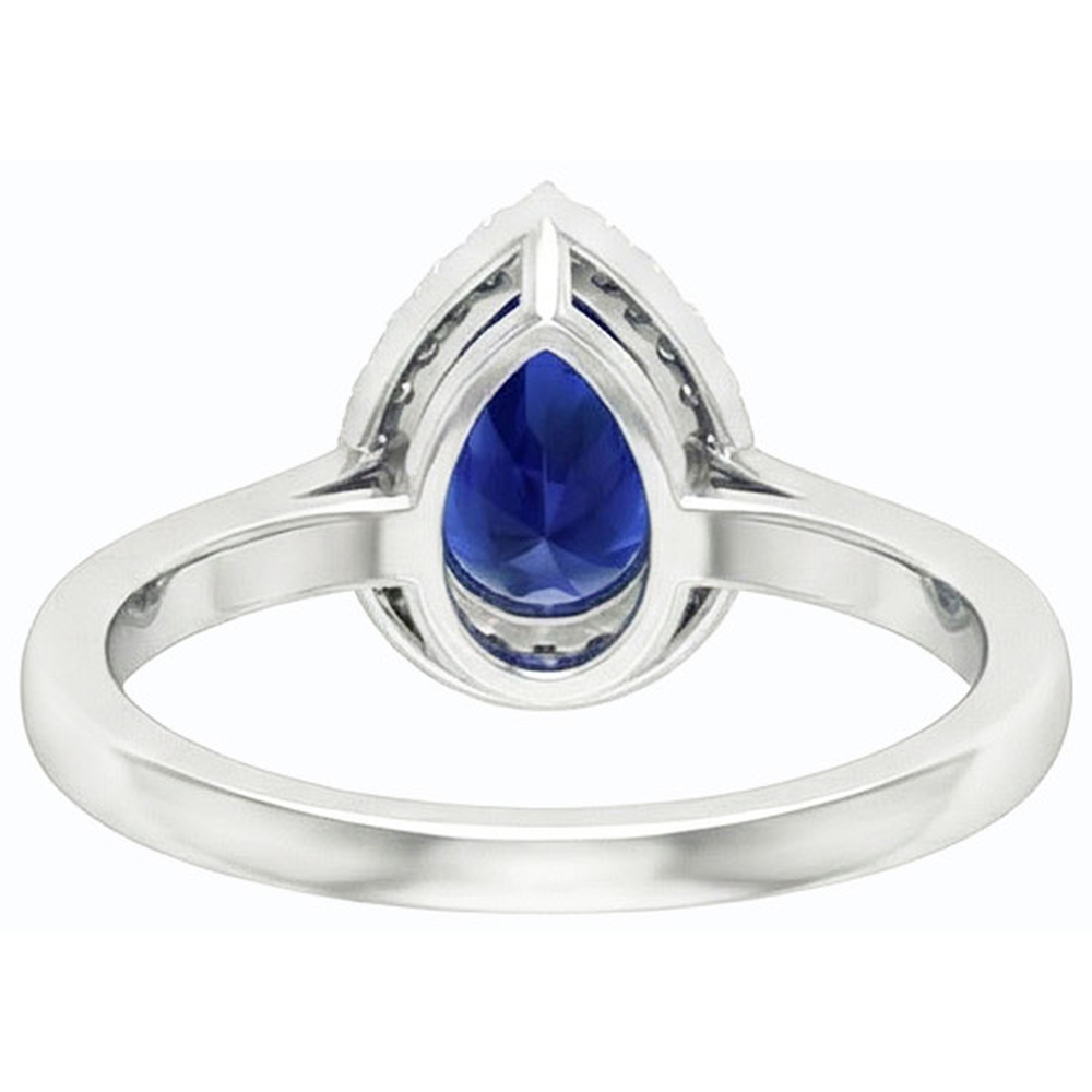 Halo Pear Deep Blue Sapphire Ring Oro bianco 3 carati Gioielli