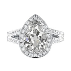 Halo Pear Old Mine Cut Vero Diamond Ring 4.75 Carati Con Gambo Milgrain Diviso